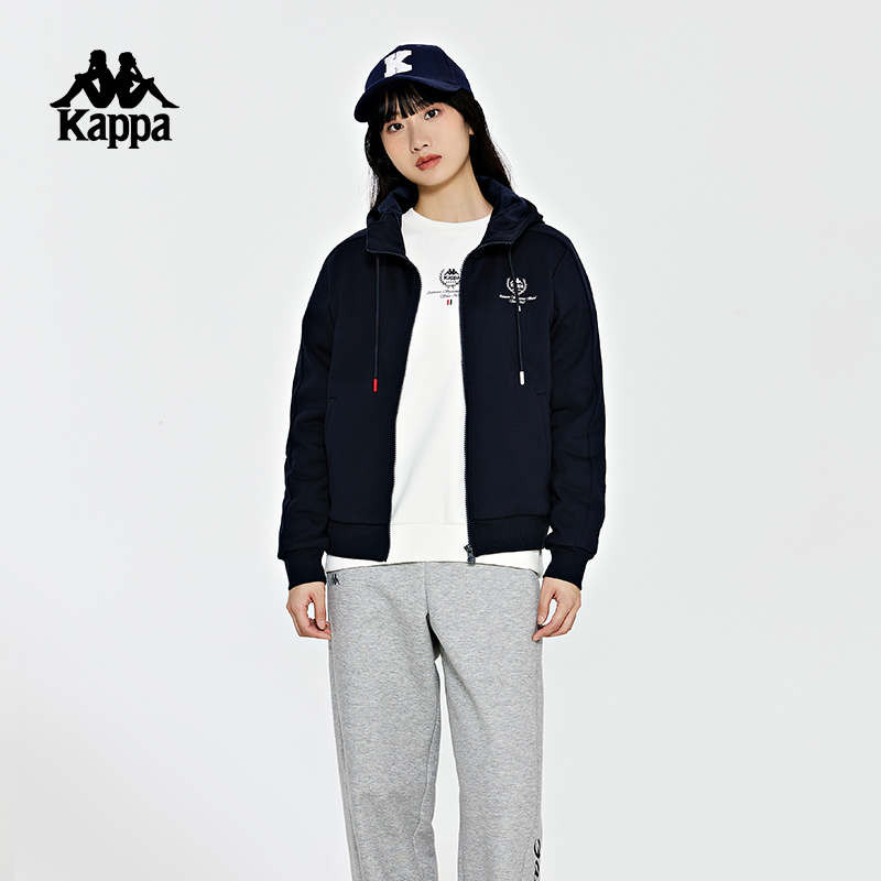 Kappa Back-To-Back Sweatshirt Sports Zip-Up Hoodie New Women's Fleece-Lined Knit Simple Casual Jacket