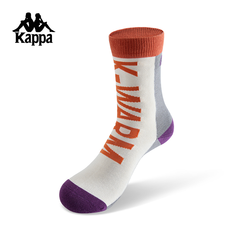 Kappa Retro Color-Blocking Sports Running Socks for Women, High-Waisted Outdoor Socks, Long Tube Socks, Cotton Socks