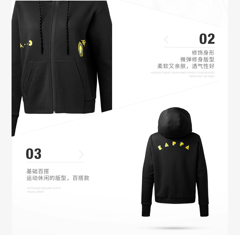 Áo khoác thể thao nữ Kappa Pac-Man Áo hoodie mở áo thể thao | K0762MK23D - Thể thao lông cừu / jumper