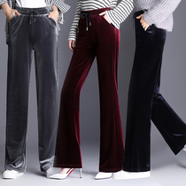 Golden velvet pants non-iron fat mother pants autumn fried street wide leg pants fashion young fat plus size trousers loose