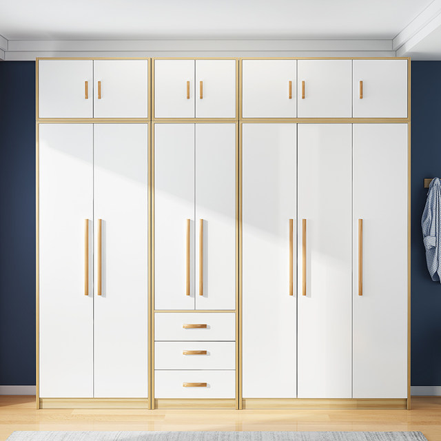 Nordic solid wood wardrobe modern simple panel rental bedroom small apartment large wardrobe economical wardrobe assembly