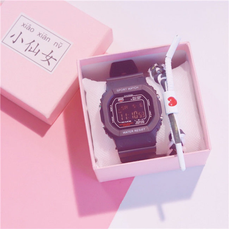 Black Belt And Black Disk (Gift Box + Battery + Bracelet)ins Academic atmosphere Internet celebrity led Electronics Wrist watch girl high school student junior school student Korean version Simplicity waterproof unicorn