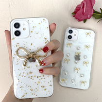 Apple 12 mobile phone shell new transparent ins wind 12pro fairy bow big white pearl mini ultra-thin anti-fall silicone soft shell 12promax protective cover for iPhone