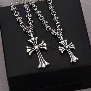 French-Style 古巴领领n Chain Cross Pendant Clavicle Chain Ins Minimalist Style Circle Hip-Hop Couple Trendy Cool Necklace