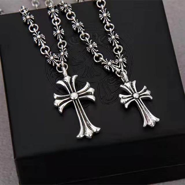 French-Style 古巴领领n Chain Cross Pendant Clavicle Chain Ins Minimalist Style Hip-Hop Couple Trendy Cool Necklace