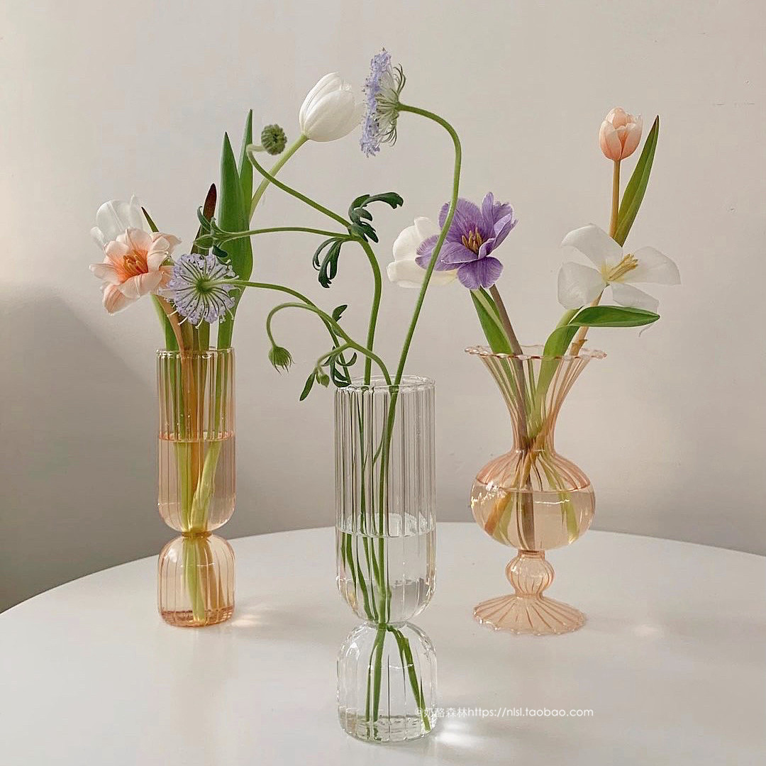 ins wind striped vase creative transparent glass ornament flower arrangement vessel Nordic style simple hydroponic home decoration