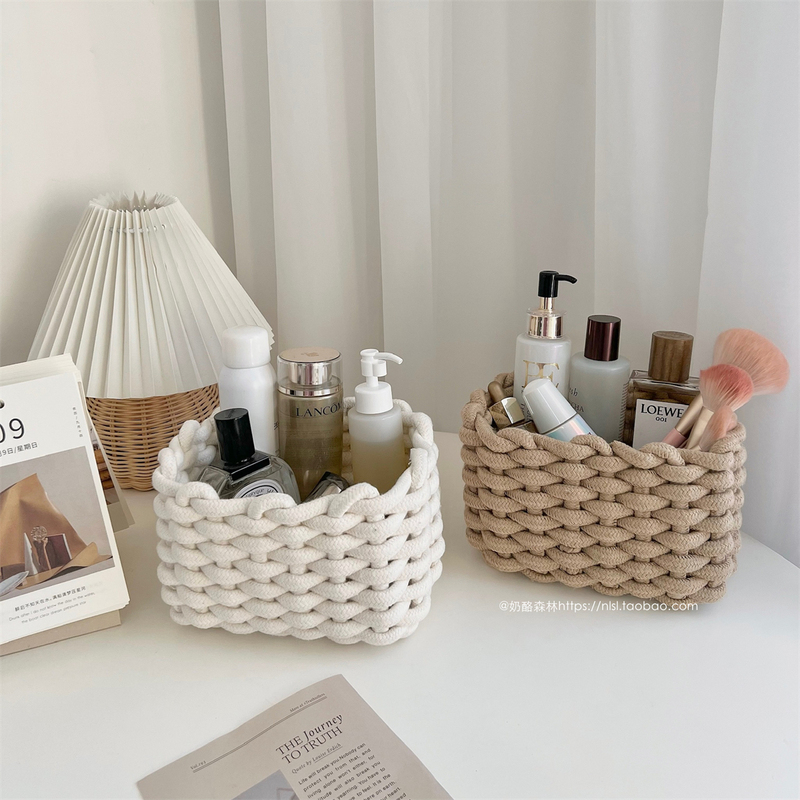 ins Handmade Thick Cotton Rope Woven Storage Basket, Thickened Cotton Thread Storage, Simple Desktop Basket for Books, Snacks, and Miscellaneous Items ins Handmade Thick Cotton Rope Woven Storage Basket, Thickened Cotton Thread Storage, Simple Desktop Basket for Books, Snacks, and Miscellaneous Items