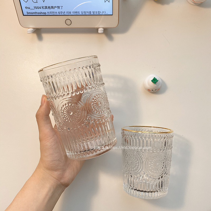 Retro Ferry Relief Sun Flower Fruit Juice Cup Drink Cup in Wind Pension Brush Bucket