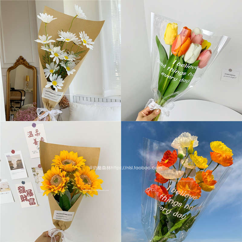 Small daisies, tulips, sunflowers, roses, hand-held flowers, fake flower bouquets, packaging simulation flowers, posing props