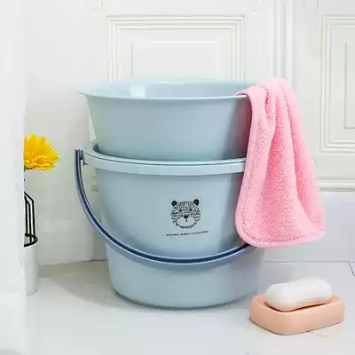 Plastic basin with lid set household water storage thickened portable bucket washing basin round bucket simple dormitory bath bucket