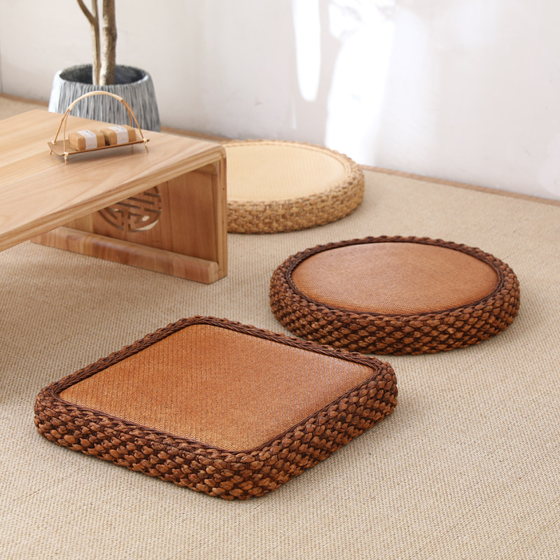 Japanese-style straw woven cushion household rattan woven tatami mat thickened ground meditation futon kneeling pad meditation Buddha mat