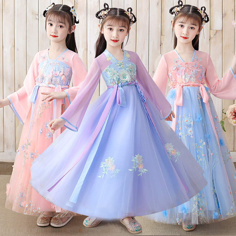 Hanfu Girl China Wind Spring Ocean Dress Ancient Dress Little Girl Long Sleeve Spring Autumn Ancient Wind Children Don