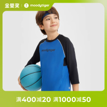 moodytiger boy splicing 70% sleeves T-shirt spring summer out for casual breathable children sportswear