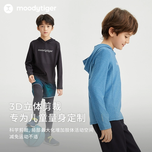 moodytiger Детский весенний лонгслив для мальчиков, спортивная толстовка с капюшоном, подходит для подростков