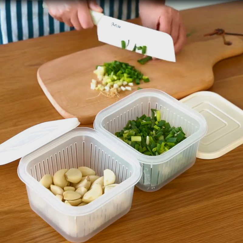Fridge sealed tank refreshing box shallots ginger garlic end containing box kitchen refreshing square transparent drain with lid contained