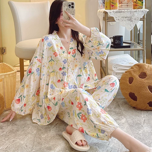 Осенняя пижама, летний тонкий лонгслив, милый комплект, популярно в интернете, подходит для подростков