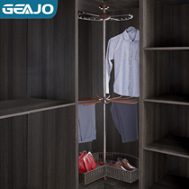 Ji GEAJO wardrobe corner pants rack corner rotating hanger cloakroom S Type 360 hanging multi-pole rattan basket
