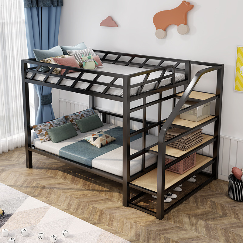 Iron art upper and lower bunk elevated bed small apartment household high and low bed space-saving double-layer children's adult upper and lower iron frame bed