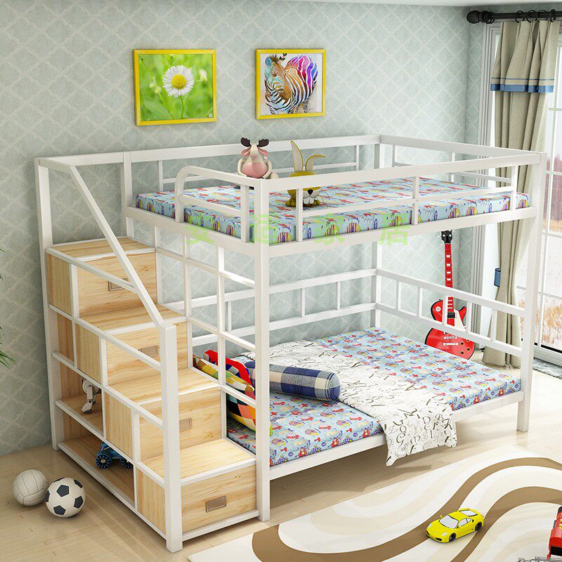 Nordic apartment elevated bed small apartment space-saving iron frame bed multi-functional double simple modern dormitory bed ins