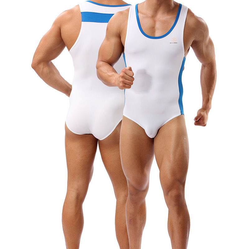 Fearless Captain Men's Elastic Tight-Fitting Sports Fitness Home Body Shaping Vest Triangle Silky One-Piece Suit
