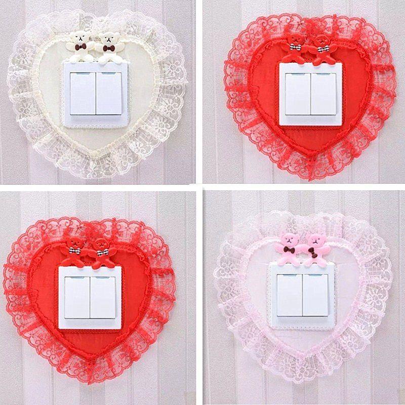 Fabric Switch Protective Cover, Socket Decorative Border Cover, Switch Sticker Cover, Anti-Dirt Lace Trim, Heart-Shaped Wedding Room Decoration