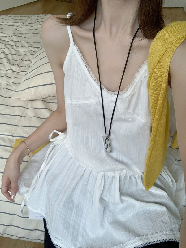 26 Summer New Arrival Susan Waist-Adjustable Drawstring Korean Style Lace Trim Layered Summer Camisole for Women