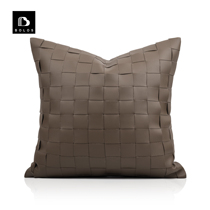 Modern minimalist Nordic-like room Villa With Pillow Bed Pint Living Room Light Lavish Curry Brown Leather Woven Sofa With Pillow