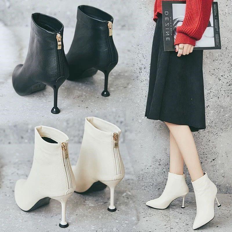 Pointed Short Boots Woman Fine Heel High Heel Shoe Korean Version Short Cylinder Woman Boots Sexy New Short Boots Woman 100 lap boot