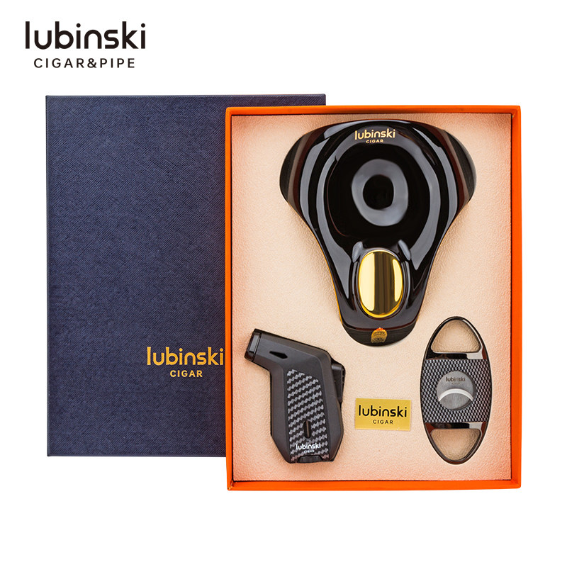 LUBINSKI Rubinski cigar scissors straight to lighter ceramic ashtray starter three-piece gift box set