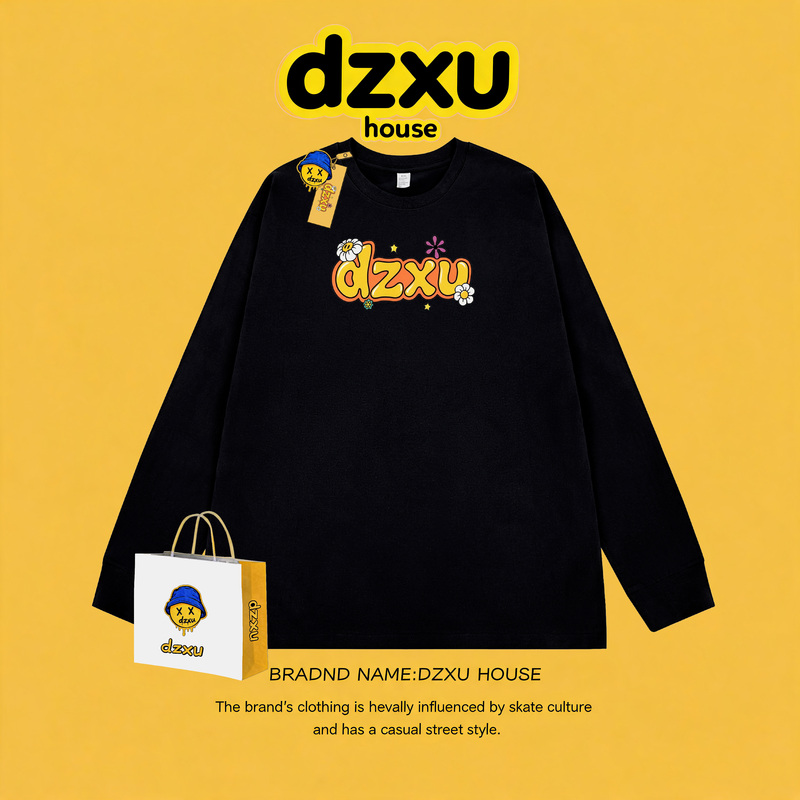 Dzxu Co-Branded Long-Sleeved T-Shirt Ins Autumn and Winter Heavy-Duty Pure Cotton Loose-Fitting Tops for Men and Women, Couples, Students, 2026 New Style Dzxu Co-Branded Long-Sleeved T-Shirt Ins Autumn and Winter Heavy-Duty Pure Cotton Loose-Fitting Tops for Men and Women, Couples, Students, 2026 New Style