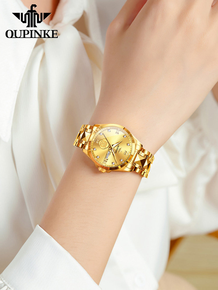 Real Gold Embossed All-Gold Women's Watch, Mechanical Watch, Fully Automatic, Branded, Genuine, Waterproof, Niche, Light Luxury Women's Model