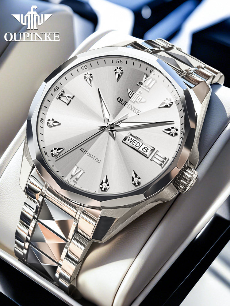 Swiss Oupinke Watch Brand Genuine Watch Men's Mechanical Watch Business Waterproof Steel Strap Simple Men's Watch