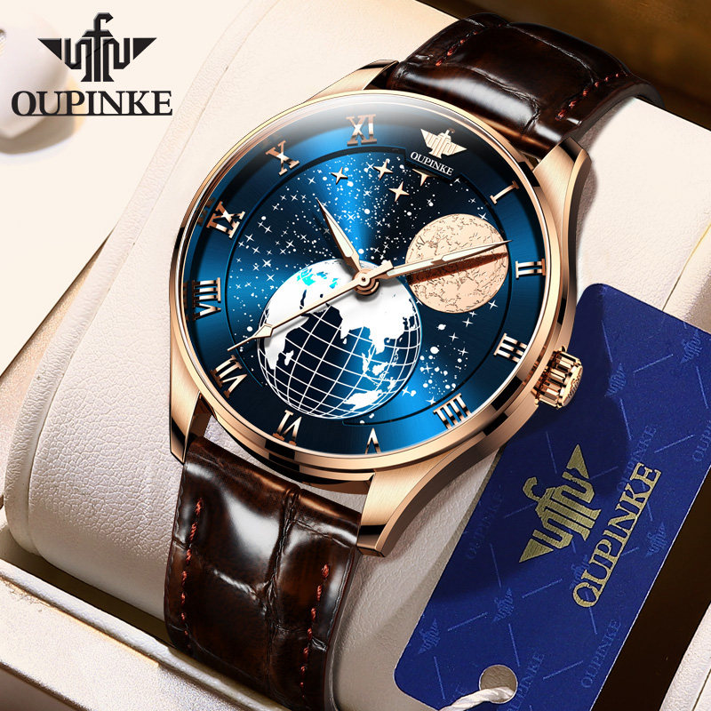 Swiss European brand watch men's fully automatic mechanical watch men's moon starry air import movement male watch