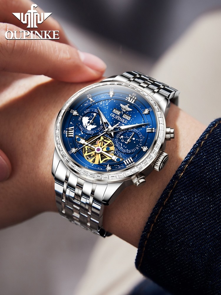 2026 New Swiss Oupinke Brand Men's Watch Genuine Mechanical Watch Fully Automatic Multi-Function Wristwatch