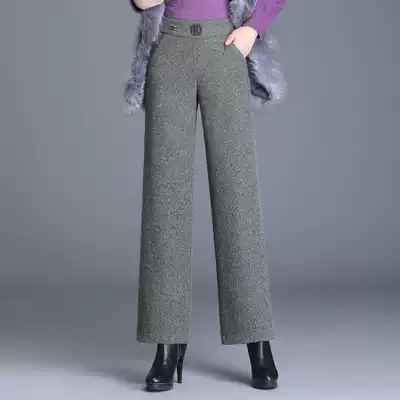 2019 new autumn and winter woolen wide leg pants women loose drop feeling high waist thick nine straight long pants