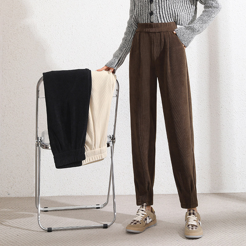 2021 New Kharen Pants Woman Autumn Winter High Waist 90% Pants Plus Suede Chenille Small Feet Light Core Suede Casual Robe Pants