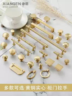 Light luxury gold wardrobe handle pure copper modern simple American Nordic full brass single hole drawer integral cabinet door handle