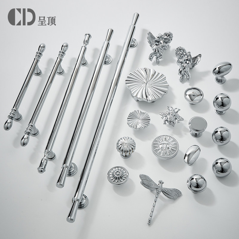 Face-plated Chrome Silver handle handle closet cabinet door drawers modern minimalist bright silver kitchen brass hardware Ming fit-Taobao