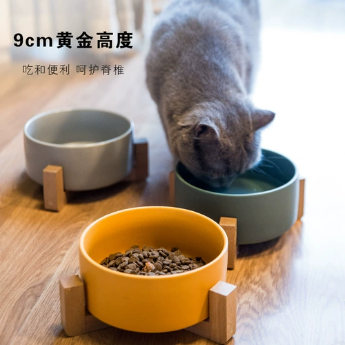 Кошачья чаша, собачья чаша кошка чаша керамическая кошачья чаша с твердым деревянной стойкой кошка питьевая вода миска кошка рис рис горшок горшок горшок кошка кошачья миска поклонение универсальным
