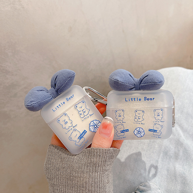 ins line small bear butterfly knot AirPodspro protective sleeve Apple wireless Bluetooth headphone protection shell airpods1 2 3 generations of silicone gel soft crowdsourced cute cartoon ins wind