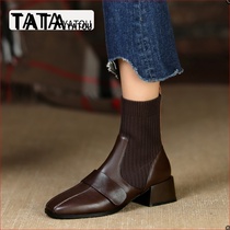 TATA YATOU He her girl shoes 100 hitch socks boots Martin boots with short boots Official flagship store thin and thin