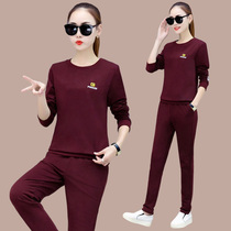 Sports set women spring and autumn 2021 new large size loose long sleeve pullover sweater two-piece casual running suit