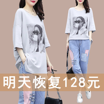 2021 summer new female loose size cotton T-shirt jeans temperament foreign style fashion casual two-piece set