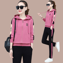 Sports Set Women Spring 2021 New Tide Korean version of foreign style large size Zipper Sweatshirt casual wear two-piece spring and autumn