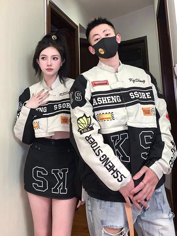 Motorcycle Baseball Jacket Vintage Style Autumn Riding Racing Jacket Detachable Set Couple's Thin Coat Trendy