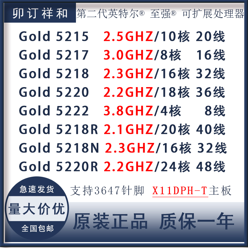 Intel/Intel Cpu 5215 5217 5218 5220 5218R 5218N 5220R Gold Medal Second Generation