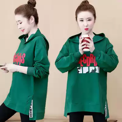 Fat plus size women's fat mm2021 new autumn clothes wear thin coat women's loose hooded long sleeve T-shirt