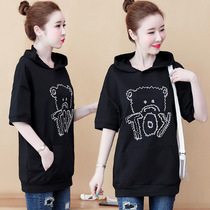 2022 plus fattening overweight women dress Fat MM Summer short sleeves Lianhood Shirt woman loose blouse sweatshirt jacket