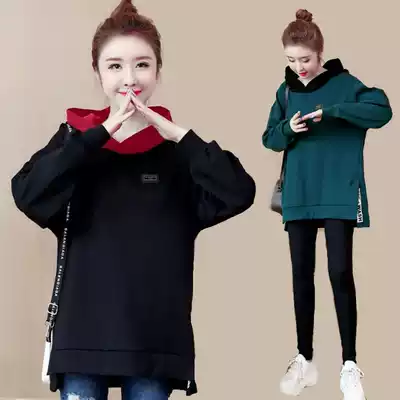 200 Jin large size women's coat autumn and winter micro large size women's loose Korean version plus velvet padded hooded sweatshirt coat women