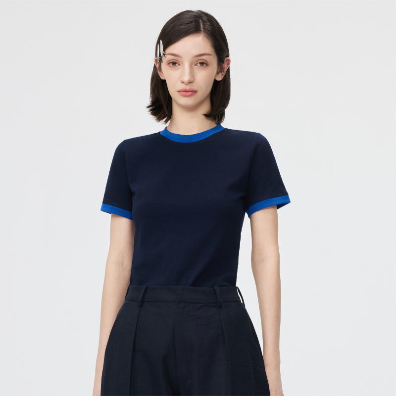 Trisense Three-Sense Color-Blocking Design, Fitted Cut, Summer Women's Short-Sleeve T-Shirt